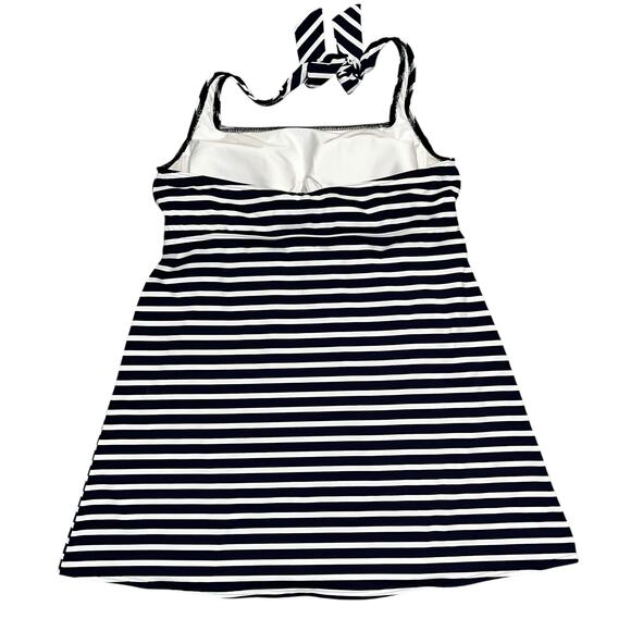 Lands’ End Women’s Sz 14 Navy White Halter Swim Top Underwire Removable Cups - Picture 3 of 7